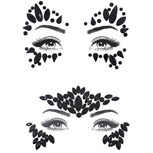 Nirbffo Schwarzer Gesicht saufkleber, glänzender Stirn aufkleber DIY-Gesichts dekoration Gesichts schmuck Strass-Aufkleber 2 Stück von Nirbffo