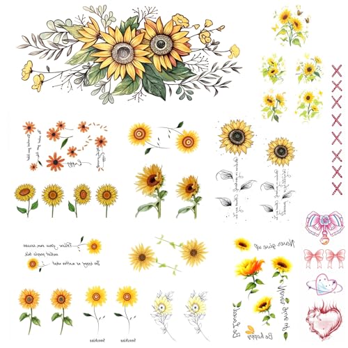 Nirbffo Temporärer Tattoo Schmetterling Sonnenblume Aufkleberfür Frauen Körper Arm Kunst Gefälschte Körperkunst Fake Tattoos für Frauen Mädchen 14 Stück von Nirbffo