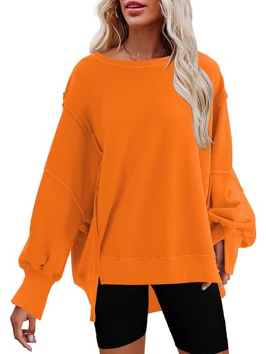Nirovien Damen-Sweatshirt mit Rundhalsausschnitt, Seitenschlitz, langärmelig, lockere Passform, Orange/Abendrot im Zickzackmuster (Sunset Chevron), M von Nirovien