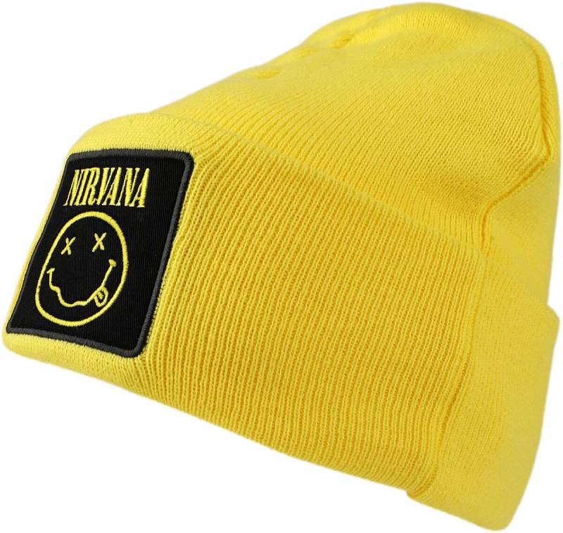 Nirvana Amplified Collection - Patch Beanie Mütze gelb von Nirvana