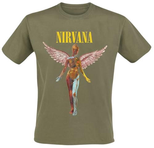 Nirvana Angel Männer T-Shirt grün XL 100% Baumwolle Band-Merch, Bands von Nirvana
