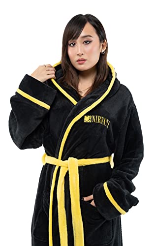 Nirvana Bademantel Gelb Smile Band Logo offiziell Schwarz super Soft Fleece L von Nirvana