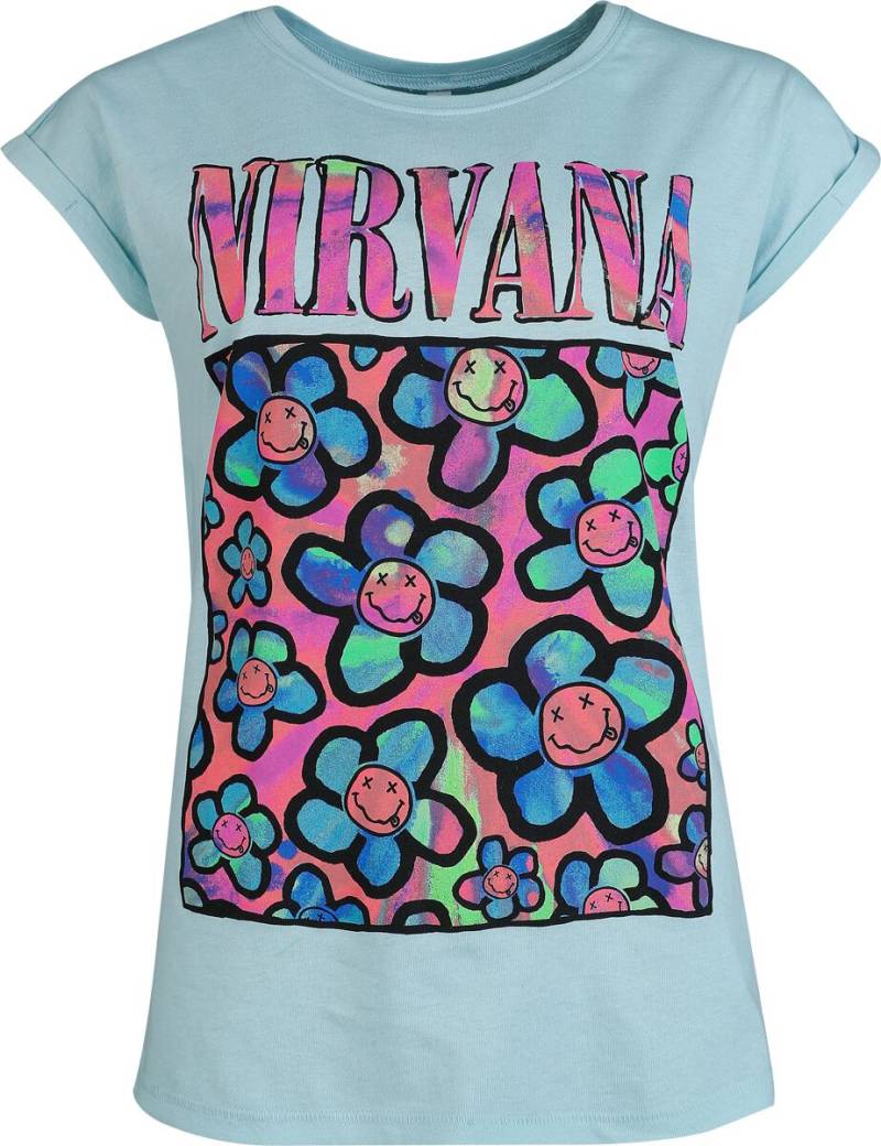 Nirvana Coloured Flowers T-Shirt blau in M von Nirvana