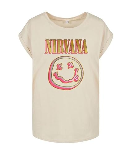 Nirvana Coloured Logo Frauen T-Shirt Sand S 100% Baumwolle Band-Merch, Bands von Nirvana