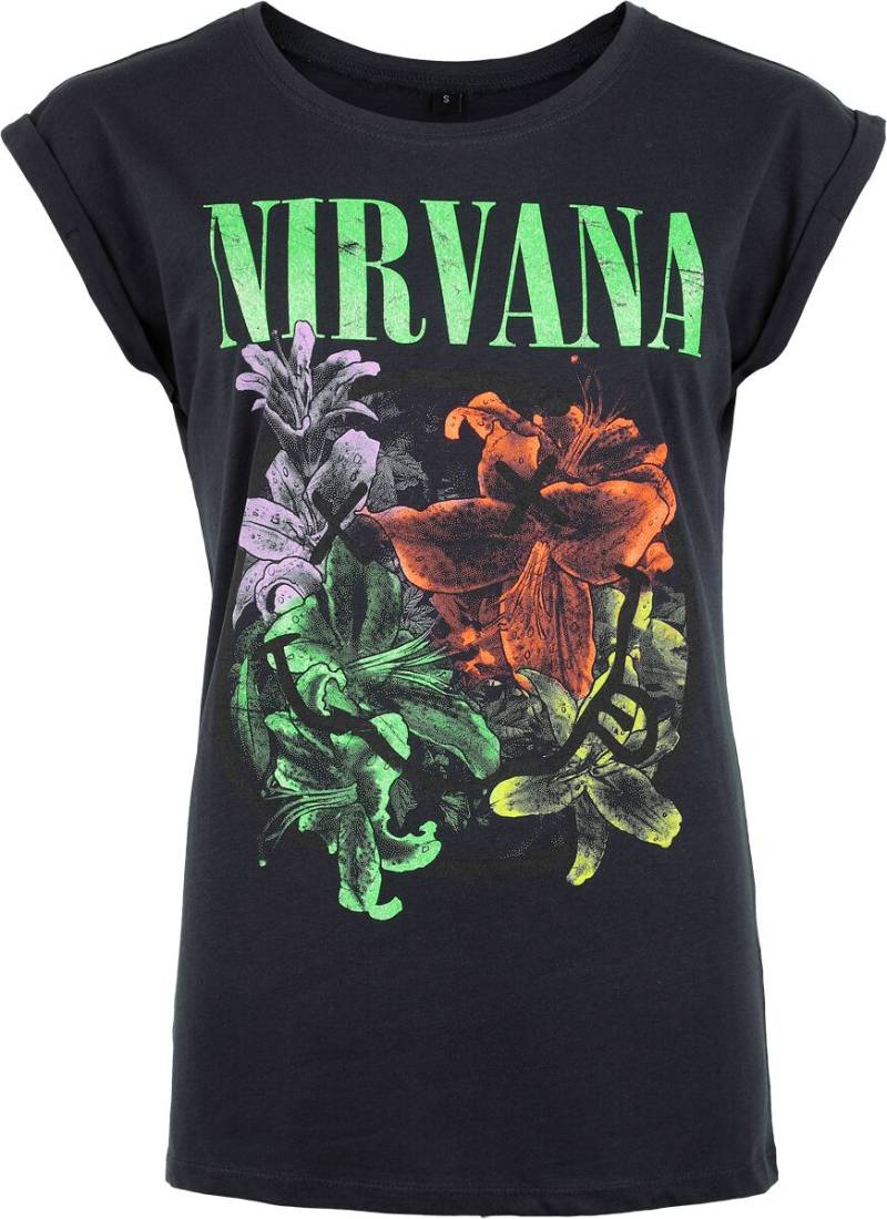 Nirvana Flowers Smiley Cyrstals T-Shirt navy in XXL von Nirvana