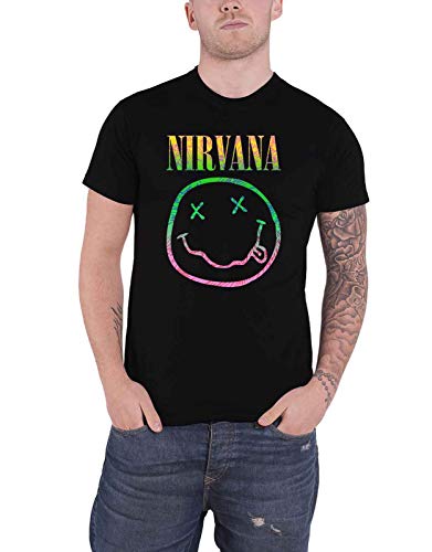 Nirvana T Shirt Sorbet Ray Smile Band Logo Nue offiziell Herren Schwarz S von Rock Off officially licensed products