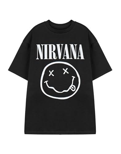 Nirvana Herren T-Shirt | Kurzarm-Grafik-T-Shirt für Erwachsene in Schwarz | Klassisches Grunge-Bekleidungsoberteil mit Distressed-Band-Logo-Print | Vintage-Rockband-Merchandise-Geschenk von Nirvana