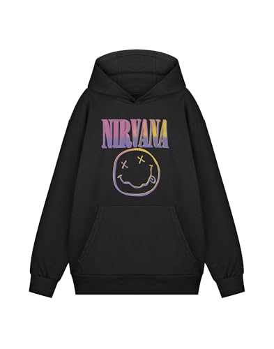 Nirvana Kapuzenpullover | Klassisches Oberteil mit mehrfarbigem Musikband-Logo in Schwarz | Langarmpullover mit Vordertasche | Unisex-Erwachsene Freizeitkleidung | Band-Merchandise-Sweatshirt Nirvana Kapuzenpullover | Klassisches Oberteil mit mehrfarbigem Musikband-Logo in Schwarz | Langarmpullover mit Vordertasche | Unisex-Erwachsene Freizeitkleidung | Band-Merchandise-Sweatshirt von Nirvana