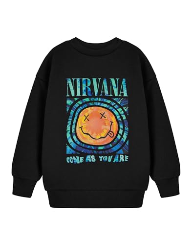 Nirvana Kinder-Fleece-Rundhalsausschnitt | Schwarzes, klassisches Langarm-T-Shirt mit Band-Logo-Grafik | Musikthema, komm wie du bist | Casual Wear Band Merchandise Top für Unisex-Kinder von Nirvana