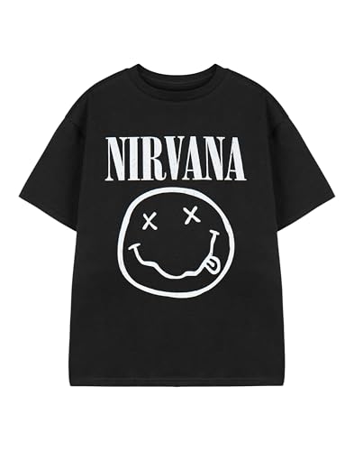 Nirvana Kinder T-Shirt | Kurzarm-Grafik-T-Shirt für Jungen und Mädchen in Schwarz | Klassisches Grunge-Bekleidungsoberteil mit Distressed-Band-Logo-Print | Vintage-Rockband-Merchandise-Geschenk von Nirvana