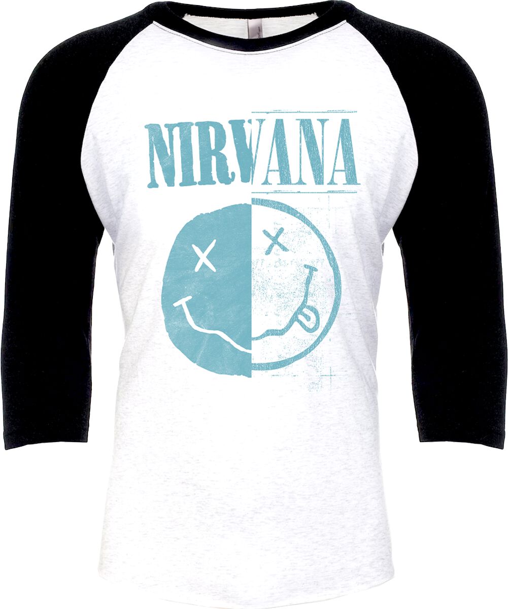 Nirvana Langarmshirt - Two Faced - XS bis XL - für Männer - Größe L - weiß/schwarz  - Lizenziertes Merchandise! von Nirvana