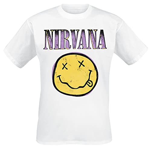 Nirvana Smiley White Männer T-Shirt weiß XL 100% Baumwolle Band-Merch, Bands von Nirvana