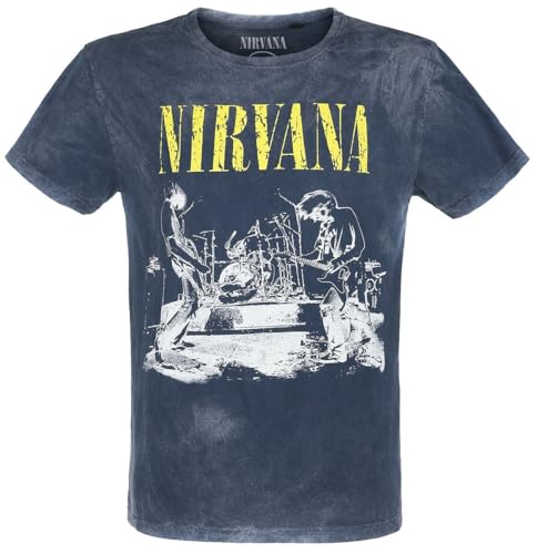 Nirvana Stage Männer T-Shirt Navy S 100% Baumwolle Band-Merch, Bands von Nirvana