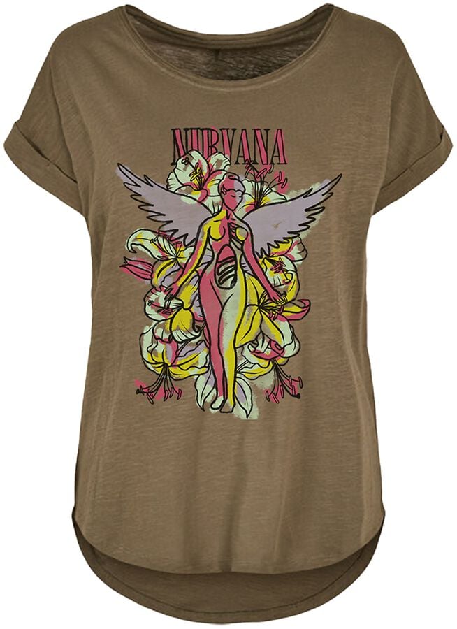 Nirvana T-Shirt - Angel Flowers - S bis XXL - für Damen - Größe S - oliv - Lizenziertes Merchandise! Nirvana T-Shirt - Angel Flowers - S bis XXL - für Damen - Größe S - oliv - Lizenziertes Merchandise! von Nirvana