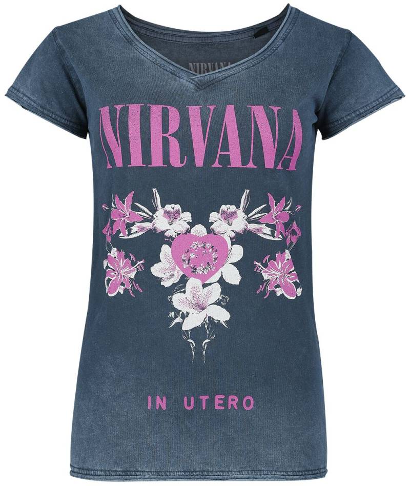 Nirvana T-Shirt - Flowers - S bis XXL - für Damen - Größe XXL - navy  - Lizenziertes Merchandise! von Nirvana