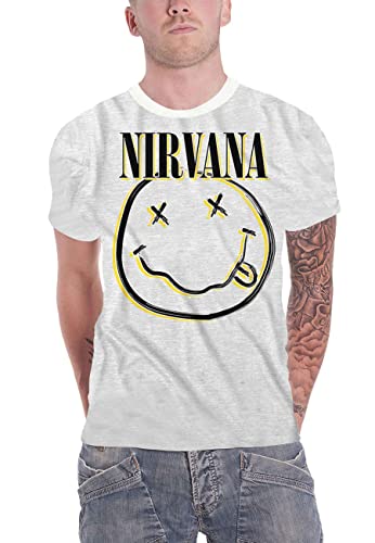 Nirvana T Shirt Inverse Smile Band Logo Nue offiziell Unisex Off Weiß L von Nirvana