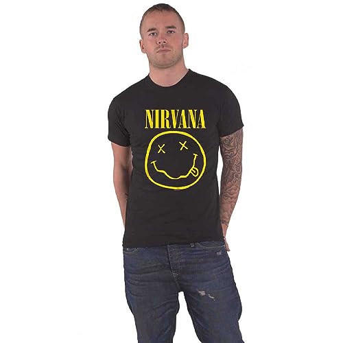 Nirvana T Shirt Smiley Face Album Cover Band Logo offiziell Herren Nue Schwarz von Nirvana
