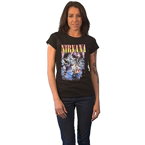 Nirvana T Shirt Unplugged Photo Band Logo Nue offiziell Damen Boyfriend Fit S von Nirvana
