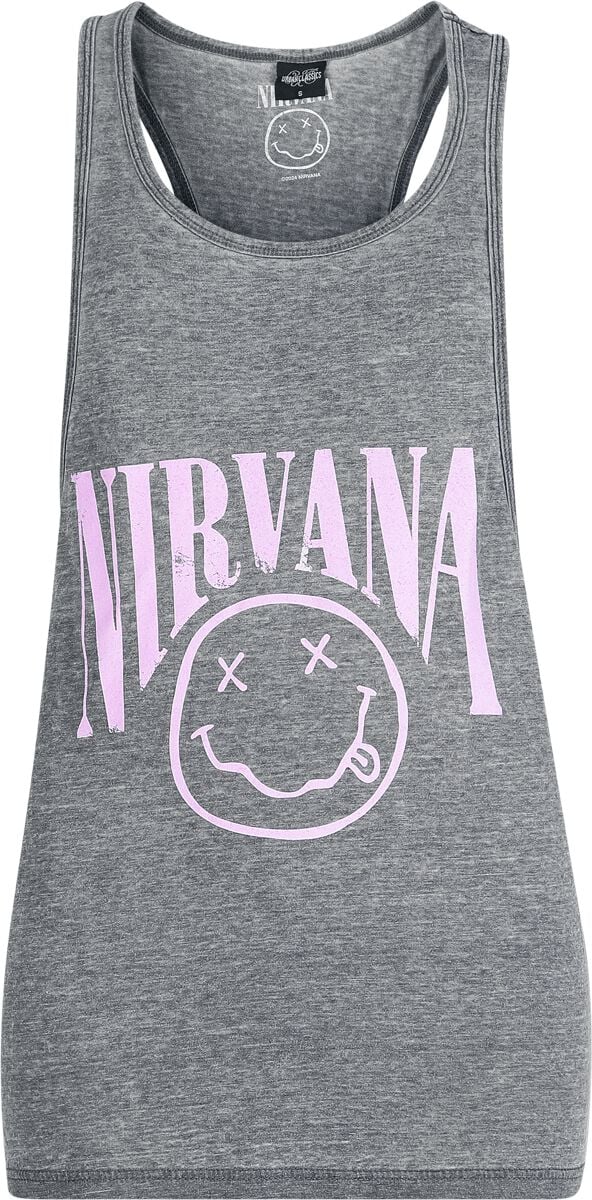 Nirvana Top - Curved Logo - XS bis L - für Damen - Größe L - dunkelgrau meliert  - Lizenziertes Merchandise! von Nirvana