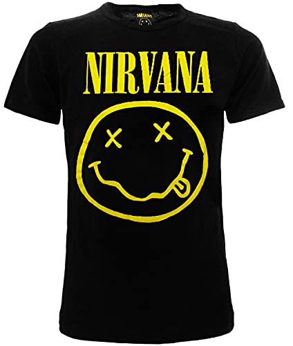 T-Shirt Nirvana Smile Original Erwachsene Jungen Kinder Offizielles Produkt Schwarz T-Shirt Rock, Schwarz , XXL von Nirvana