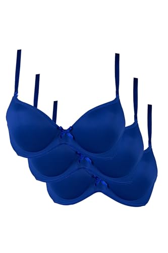 Nisan 3er-Pack, Damen Klassischer Weicher Schalen Bügel-T-Shirt-BH, in vielen Farben und Größen mit oder ohne Push-up effect, Farbe:Marineblau (ohne Push-Up), Größe:90B von Nisan