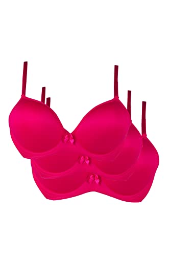 3er-Pack, Damen Klassischer Weicher Schalen Bügel-T-Shirt-BH, in vielen Farben und Größen mit oder ohne Push-up Effect. Bitte kaufen Sie Zwei Nummern größer, Farbe:Fuchsia (mit Push-Up), Größe:85B von Nisan