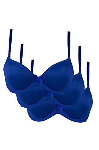 3er-Pack, Damen Klassischer Weicher Schalen Bügel-T-Shirt-BH, in vielen Farben und Größen mit oder ohne Push-up Effect. Bitte kaufen Sie Zwei Nummern größer, Farbe:Marineblau (mit Push-Up), Größe:85B von Nisan