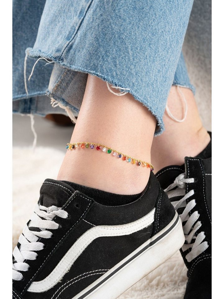 Nisan Fußkette und Zehenring Set, Silber Fußkettchen – Goldbeschichtetes Fußkettchen mit bunten Zirkonia von Nisan