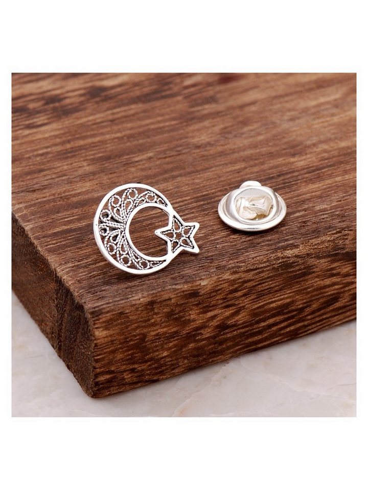 Nisan Kette und Anhänger Set, 925 Silber Ay-Yıldız Brosche – Handgefertigt mit Telkari Technik von Nisan