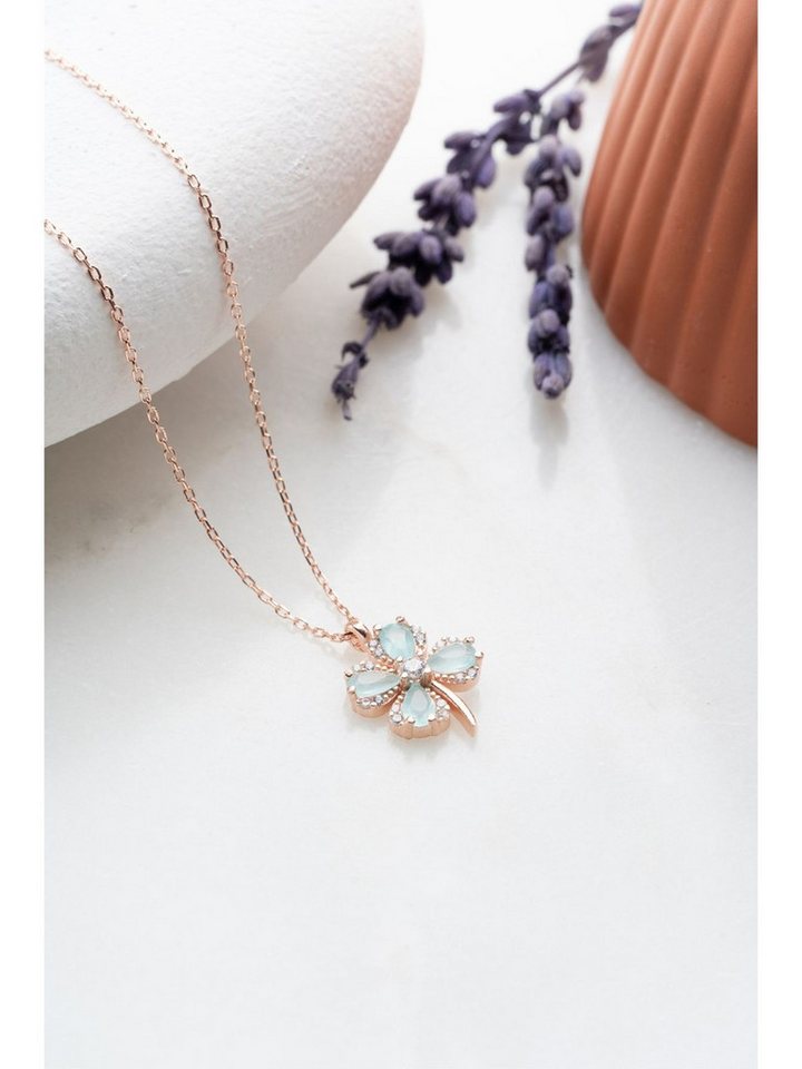 Nisan Kette und Anhänger Set, 925 Silber-Halskette, Vierblättriges Kleeblatt mit hellblauen Zirkonia von Nisan