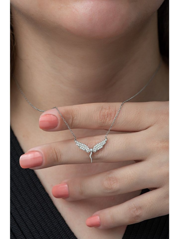 Nisan Kette und Anhänger Set, 925 Silber Halskette – Feenflügel Design mit Zirkonia, rhodiniert von Nisan