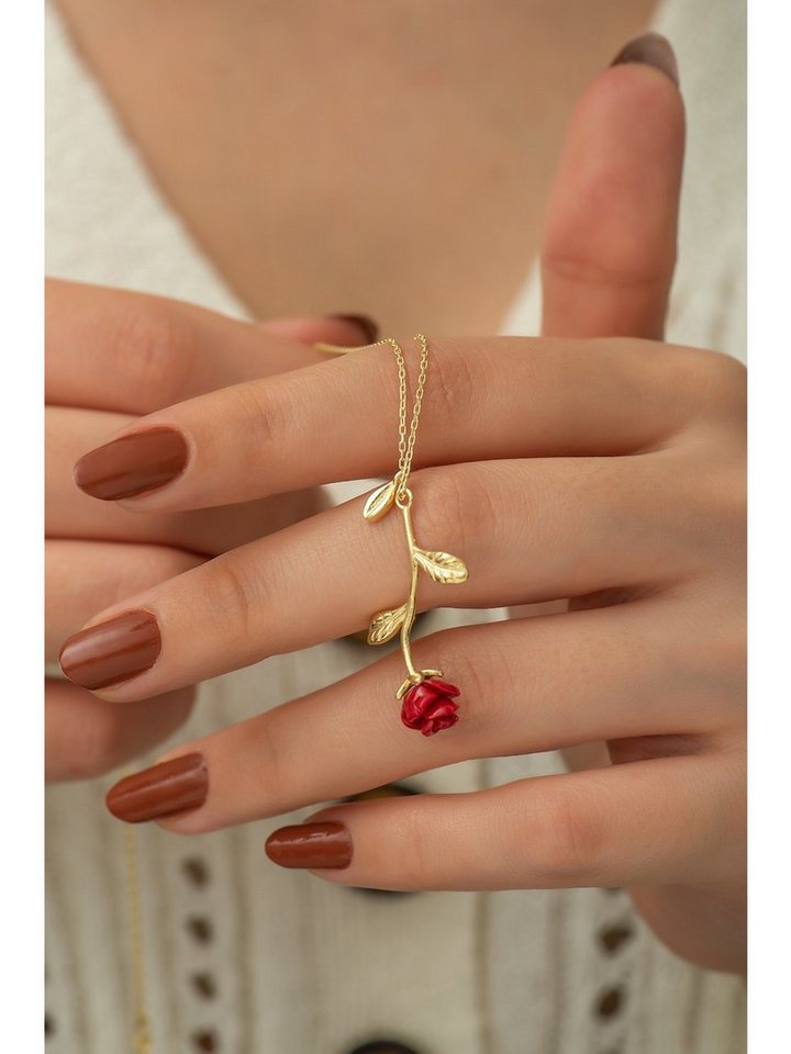 Nisan Kette und Anhänger Set, 925 Silber Halskette mit rotem Rosen-Anhänger – Goldbeschichtet von Nisan
