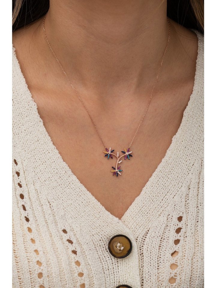 Nisan Kette und Anhänger Set, 925 Sterling Silber Damen-Halskette – „Blumen am Zweig“ Design von Nisan