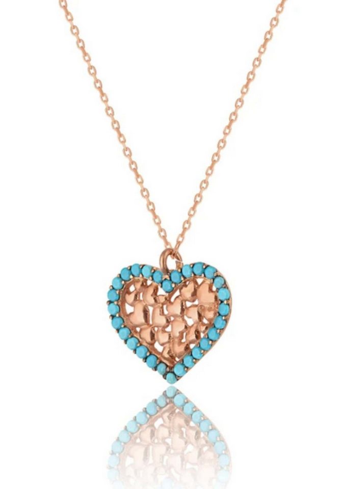 Nisan Kette und Anhänger Set, 925 Sterling Silber Damen Halskette – Herzanhänger mit Muster von Nisan