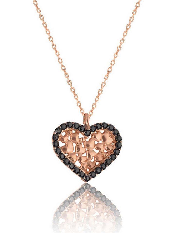 Nisan Kette und Anhänger Set, 925 Sterling Silber Damen Halskette – Herzanhänger mit Muster von Nisan