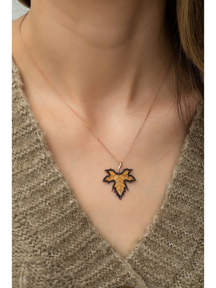 Nisan Kette und Anhänger Set, 925 Sterling Silber Damen Halskette mit Zirkonia – Ahornblatt Design von Nisan