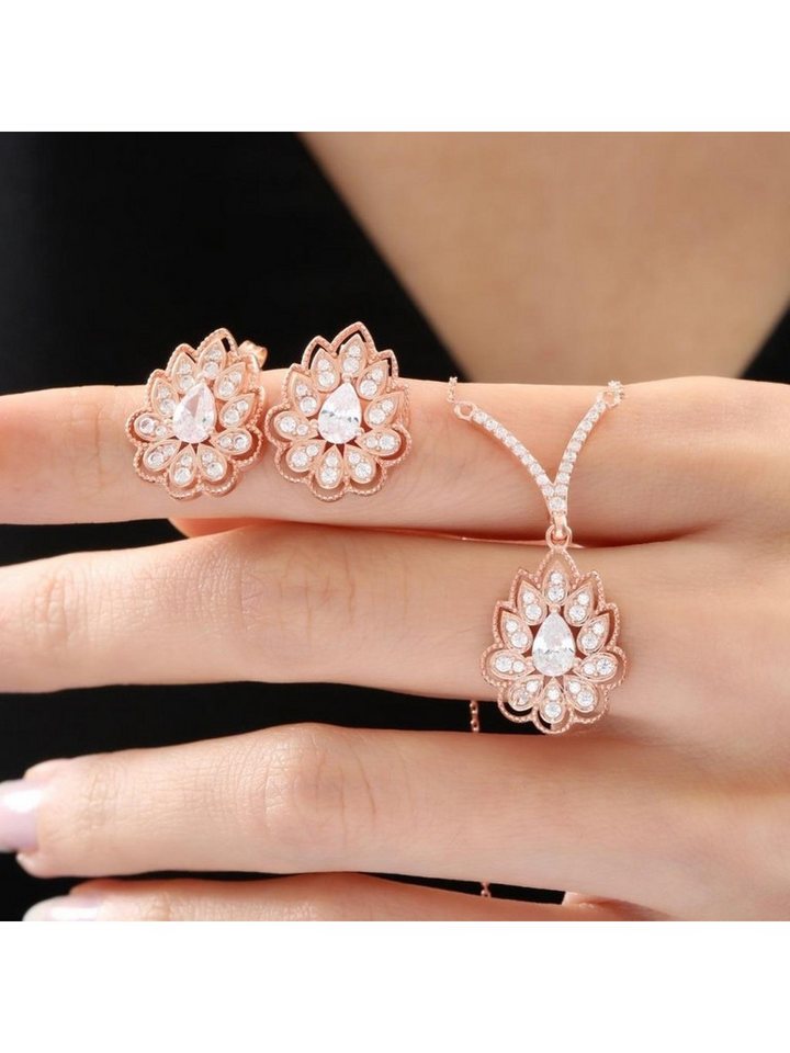 Nisan Kette und Anhänger Set, 925 Sterling Silber Damen Schmuckset – Roségold Lotusblüten Design von Nisan