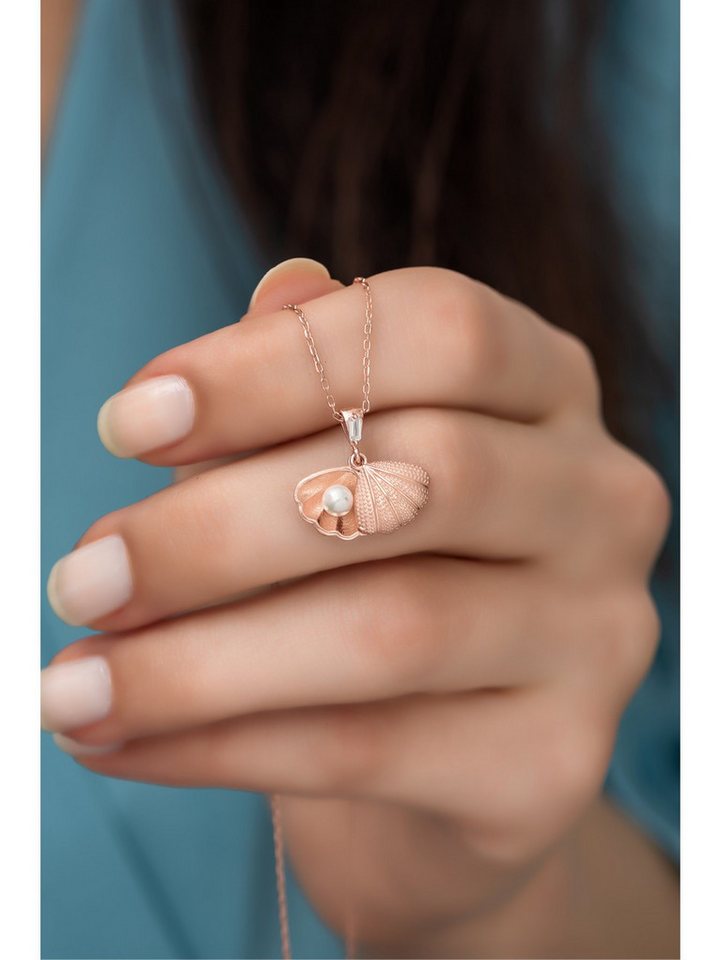 Nisan Kette und Anhänger Set, 925 Sterling Silber Damenkette – Muschel-Anhänger mit Perle von Nisan