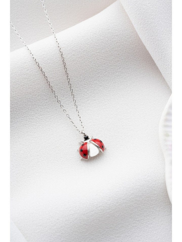 Nisan Kette und Anhänger Set, 925 Sterling Silber Halskette – Glückskäfer mit roter Emaille von Nisan