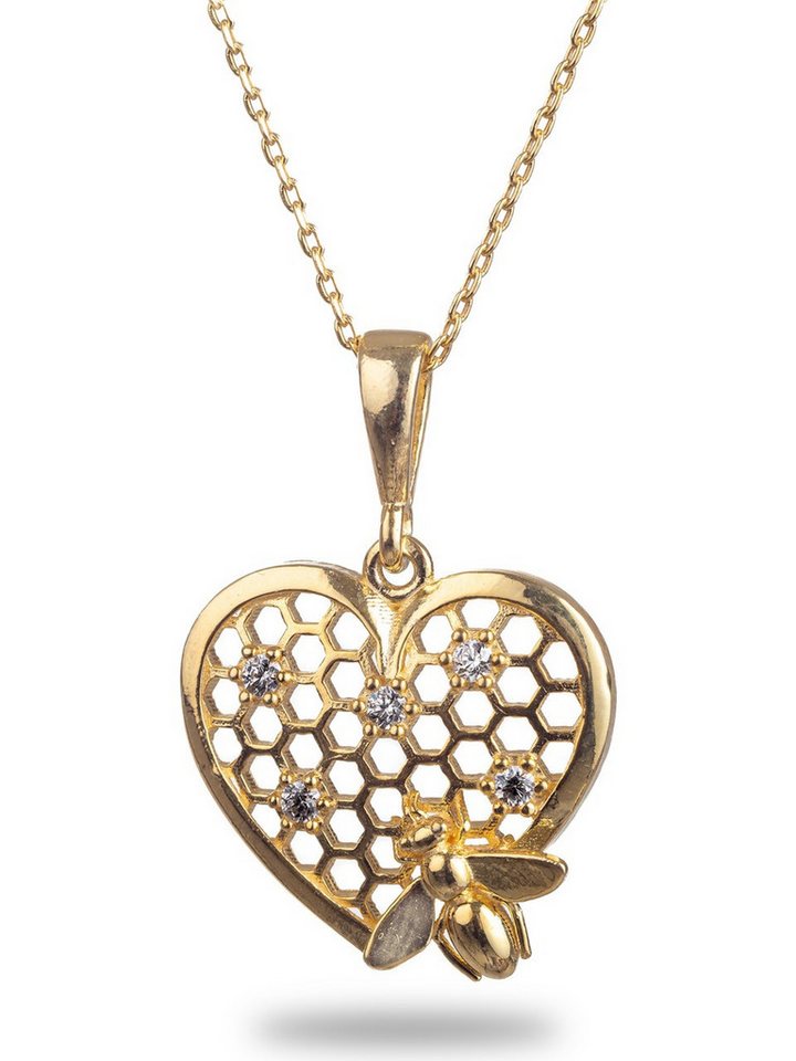 Nisan Kette und Anhänger Set, 925 Sterling Silber Halskette – Gold vergoldet – Herz mit Honigwabe von Nisan