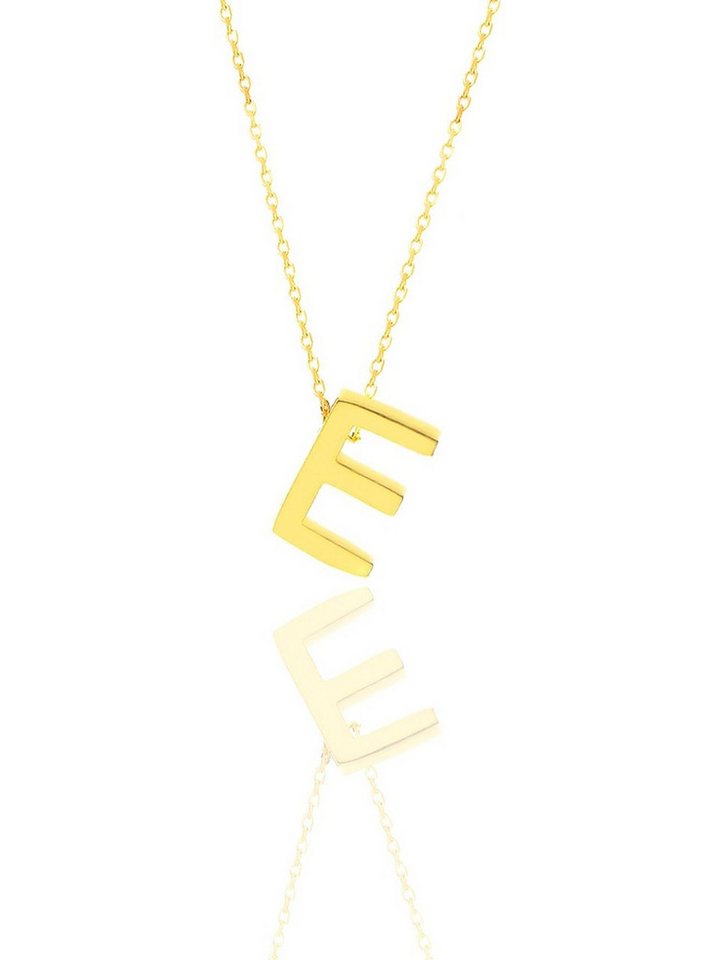 Nisan Kette und Anhänger Set, 925er Silber Halskette in Gold-Optik mit 3D-Buchstaben-Anhänger „E“ von Nisan