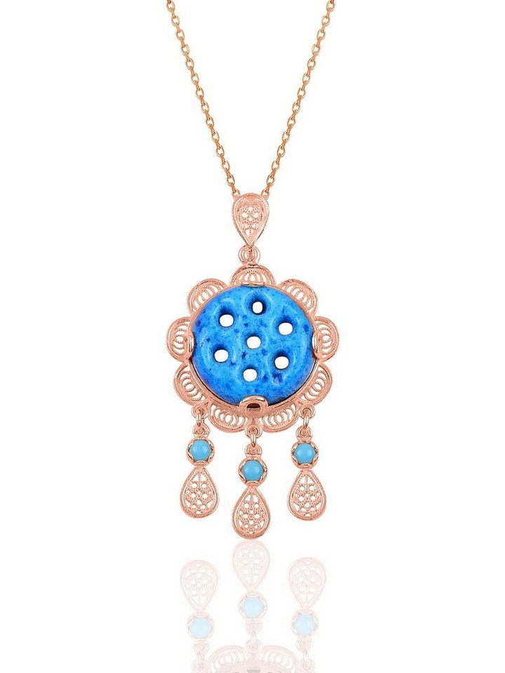 Nisan Kette und Anhänger Set, 925er Sterling Silber Halskette mit Filigran-Design und Nazar-Amulett von Nisan