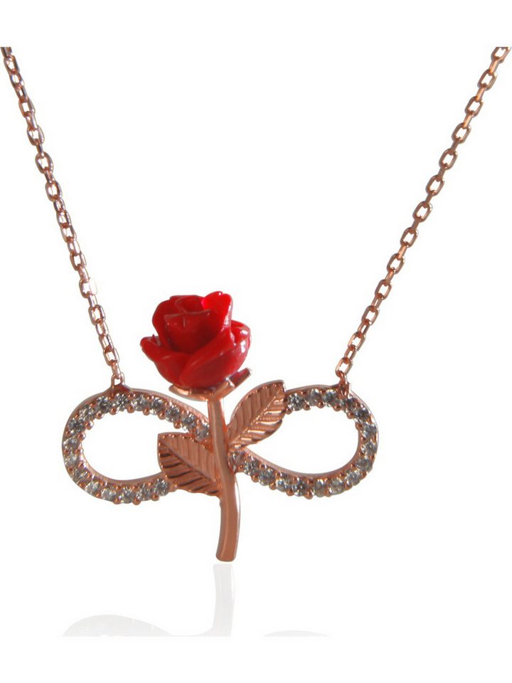 Nisan Kette und Anhänger Set, Damen Halskette aus 925er Silber, Rote Rose mit Infinity-Symbol von Nisan