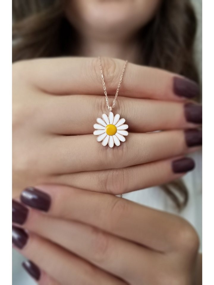 Nisan Kette und Anhänger Set, Damen Halskette aus 925er Silber Blumenanhänger Gänseblümchen von Nisan