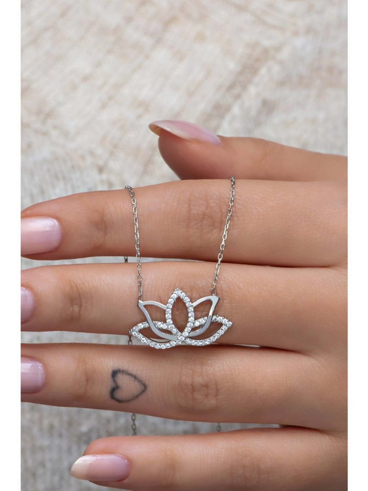 Nisan Kette und Anhänger Set, Damen Halskette mit Lotusblüten-Anhänger – 925er Silber von Nisan