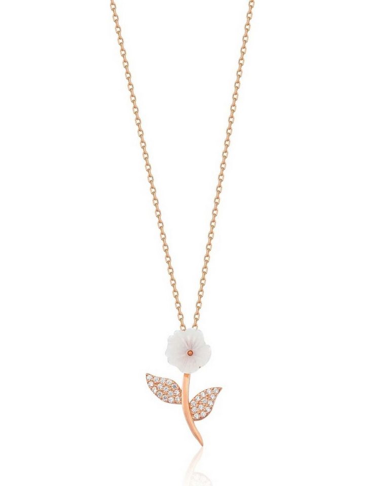 Nisan Kette und Anhänger Set, Halskette aus 925er Silber mit Perlmuttstein – Magnolienblüten-Design von Nisan