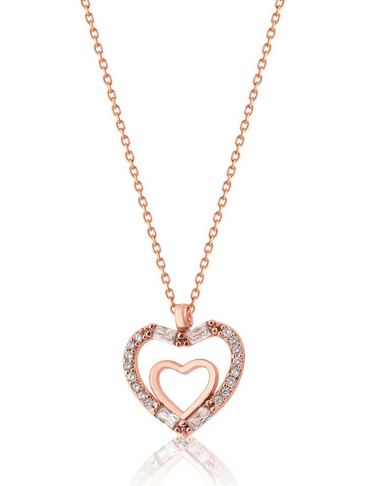 Nisan Kette und Anhänger Set, Halskette mit doppeltem Herzanhänger – 925 Silber, mit Zirkonia von Nisan