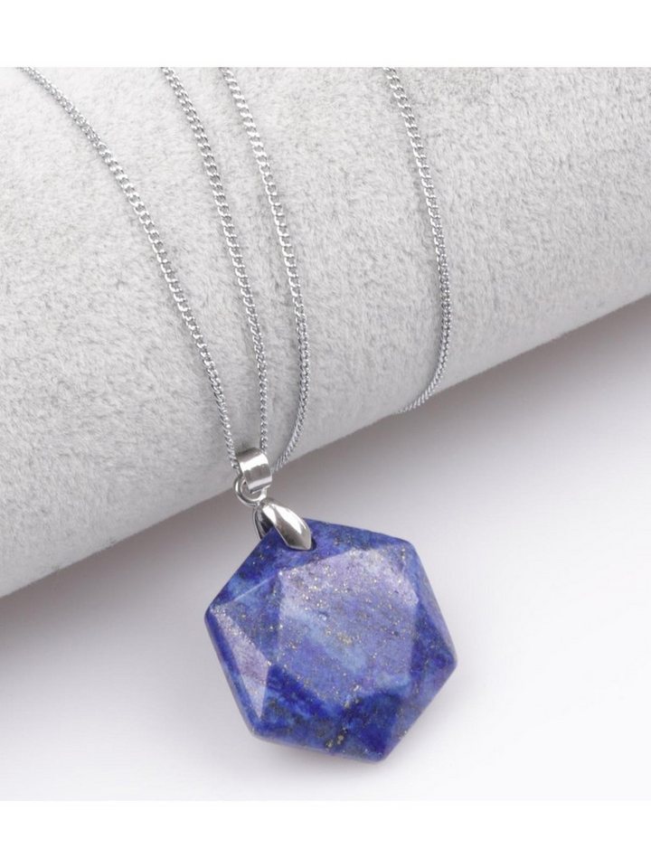 Nisan Kette und Anhänger Set, Lapis Lazuli Halskette, Natürlicher Edelstein Anhänger Hexagon-Schliff von Nisan