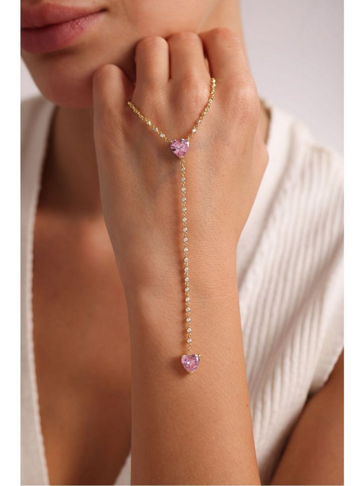 Nisan Kette und Anhänger Set, Silber Damen Halskette – Gold vergoldet, Doppel-Herz Design mit rosa von Nisan