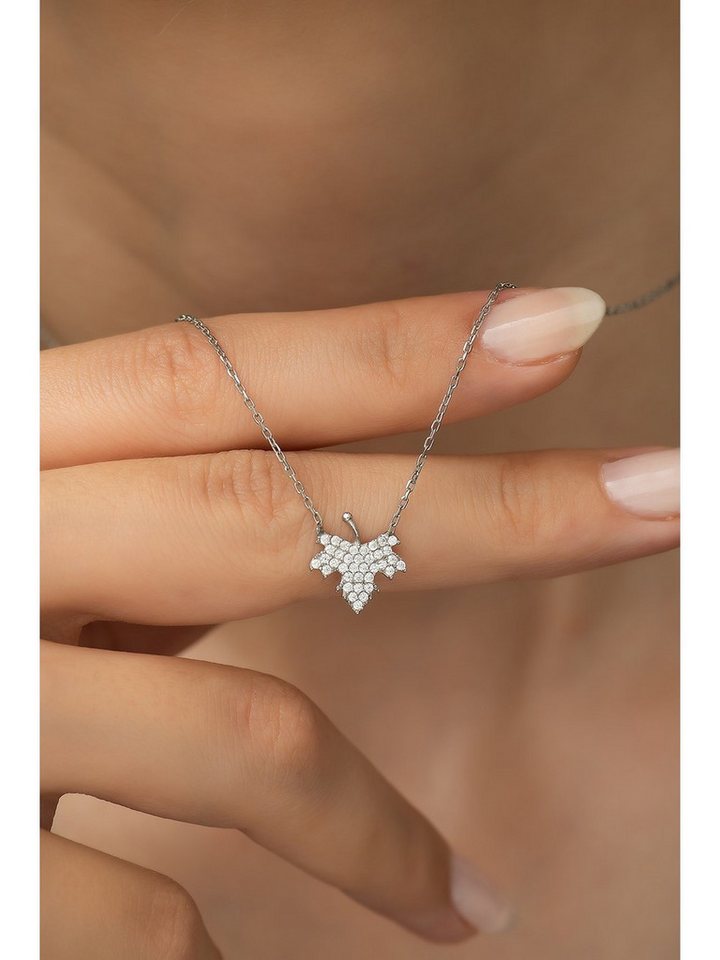 Nisan Kette und Anhänger Set, Silber Halskette Ahornblatt-Anhänger – Rhodiumbeschichtet mit Zirkonia von Nisan